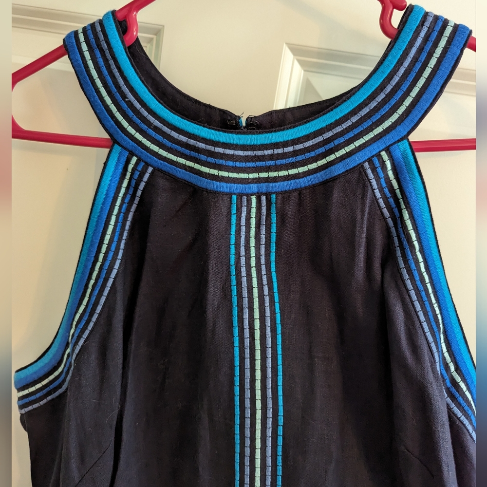 ✨ Boden Navy Blue Linen Halter Dress with blue Accents. Size 12. NWT. - Picture 3 of 7